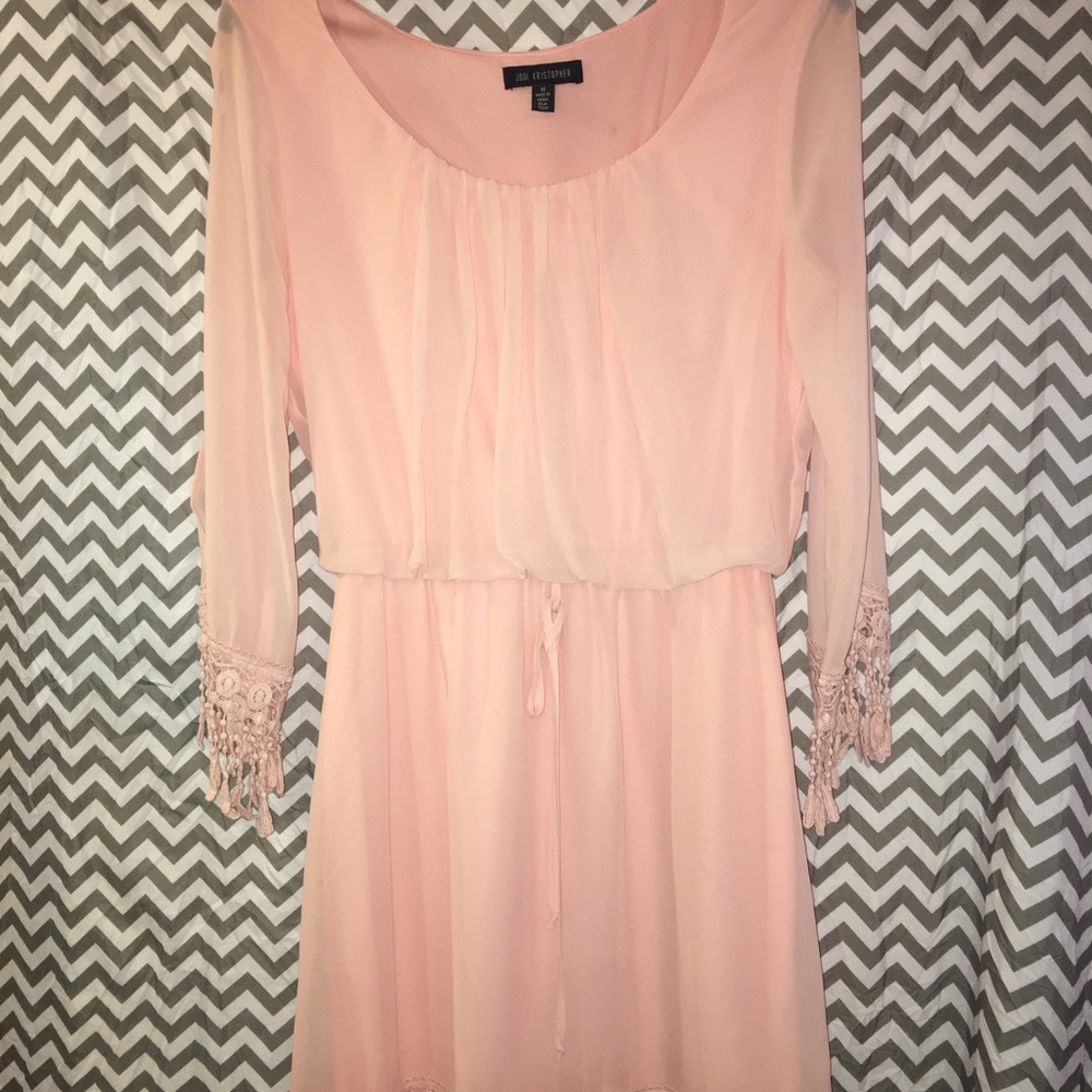 Pink Fringe Sleeve Dress